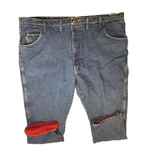 Cabelas Roughneck Denim Jeans Lined Flannel Red Blue Mens Size 46x32